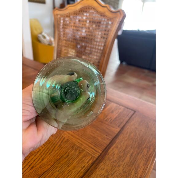 Handblown Mexican Margarita Glasses Green Cactus Stem Recycled Bubble Glass (6) - Picture 6 of 6